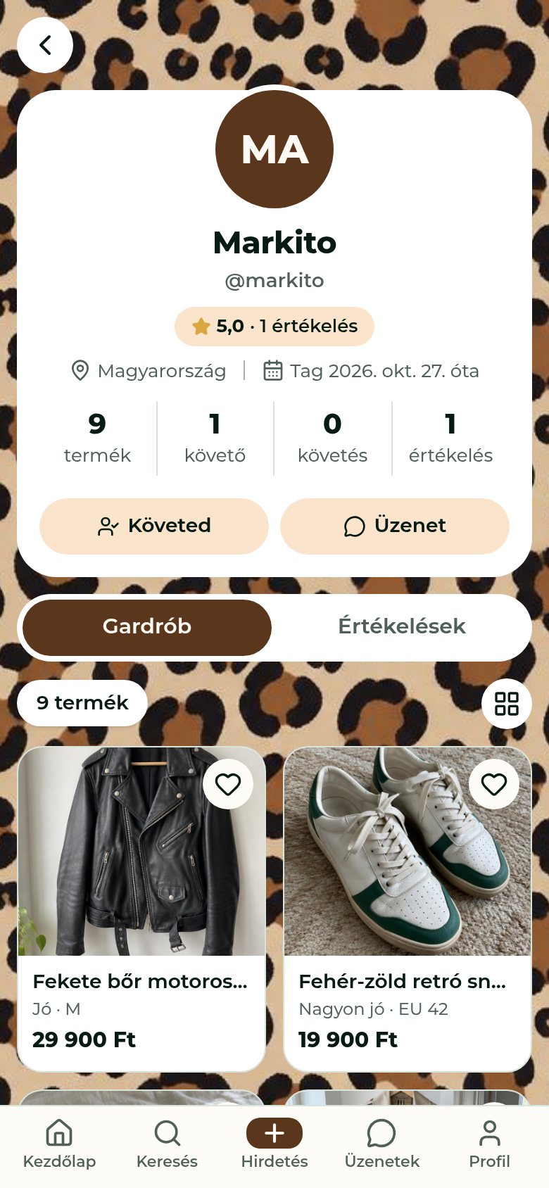 Prawdziwy profil sprzedającego w aplikacji Reselly z motywem Lampart