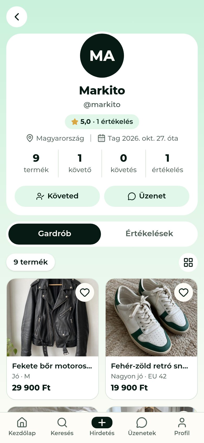 Profil predávajúceho v aplikácii Reselly
